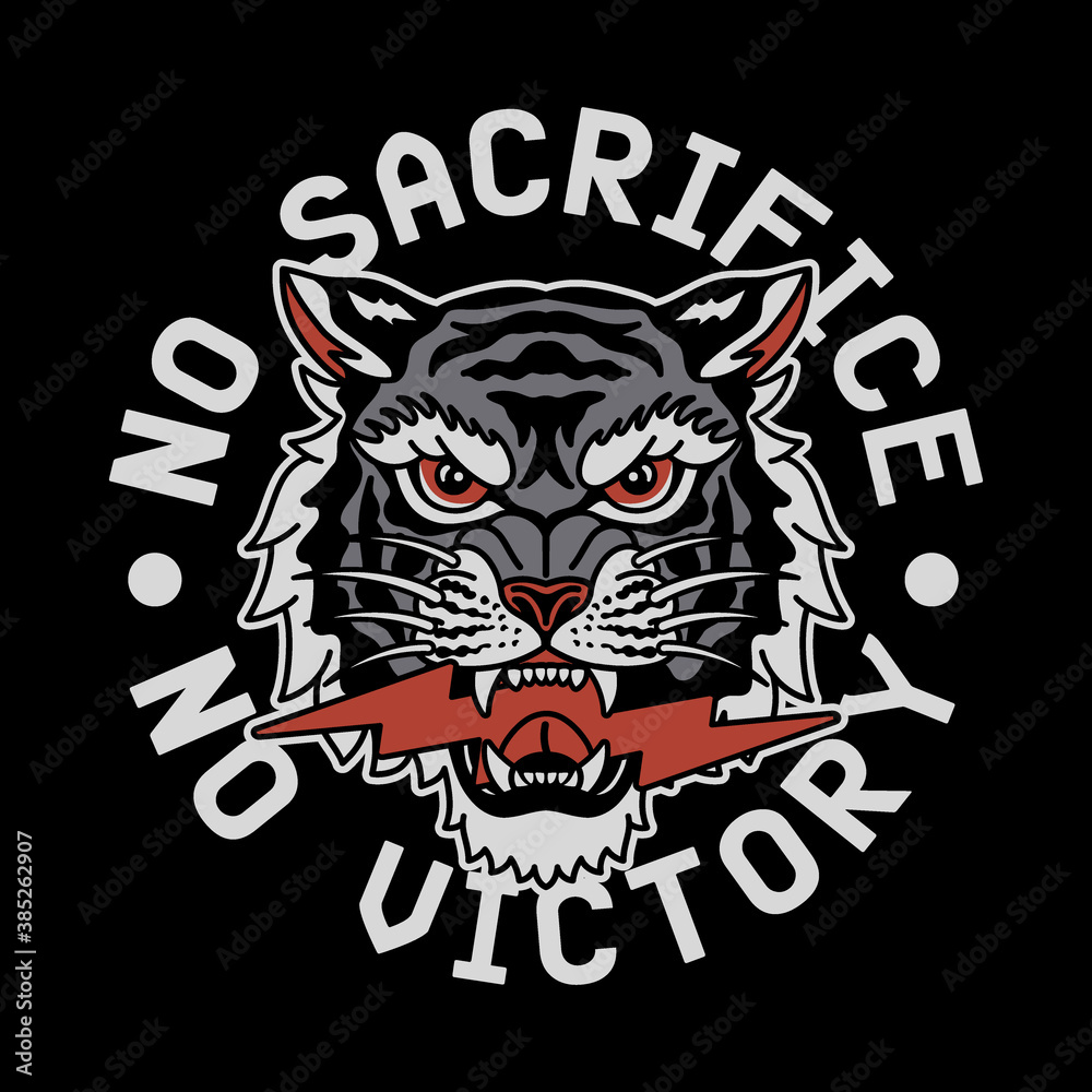 Fototapeta Lightning Eyes Tiger with No Sacrifice No Victory Slogan Vector Artwork for Apparel and Other Uses