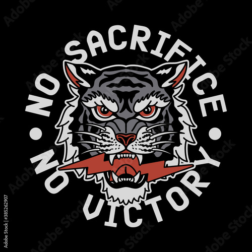 Lightning Eyes Tiger with No Sacrifice No Victory Slogan Vector Artwork for Apparel and Other Uses