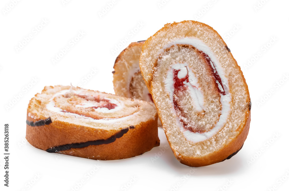 sliced cake roll on white background sliced cake roll on white background