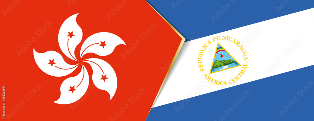 Hong Kong and Nicaragua flags, two vector flags. Hong Kong and Nicaragua flags, two vector flags.