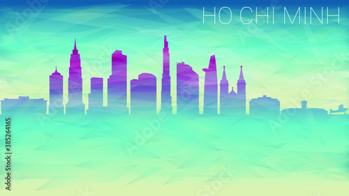 Ho Chi Minh Vietnam. Broken Glass Abstract Geometric Dynamic Textured. Banner Background. Colorful Shape Composition.