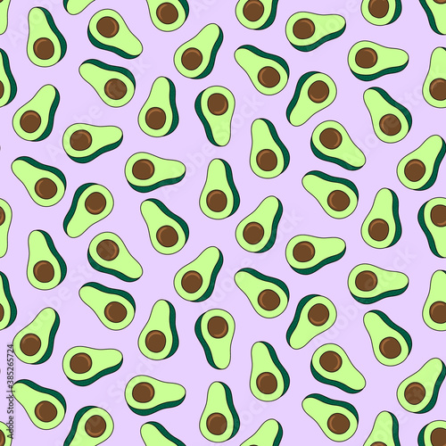 Vector abstract seamless pattern with green avocado fruit cut in half