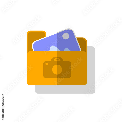 Folder with photos icon colored yellow with shadow. Vector EPS10
