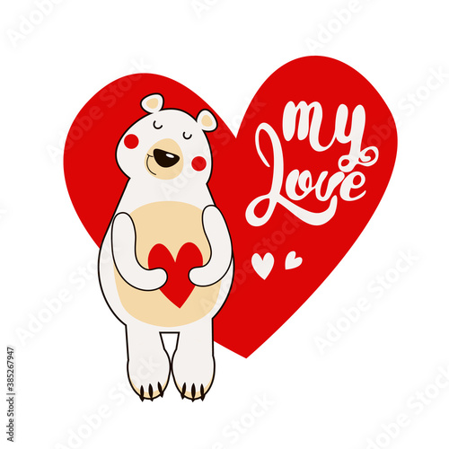 vector polar bear love 14 february valentine's day red heart