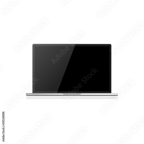 Realistic laptop icon on white background with shadow. Gray laptop for work and play. Vector EPS10