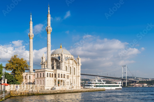 Ortakoy mosque and Bosphorus bridge in Istanbul, Turkey