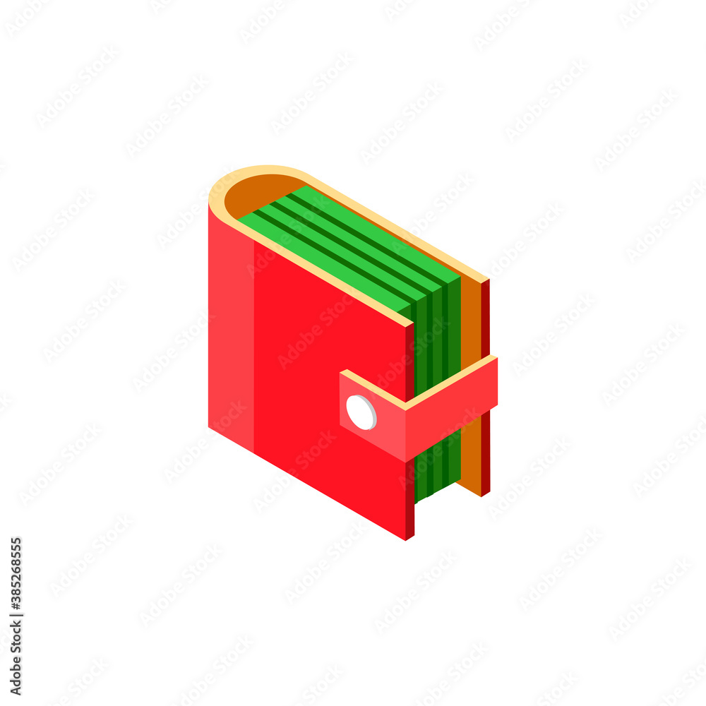 Colored wallet icon on white background isometric illustration isolated on white background. Business icon money. Vector EPS10