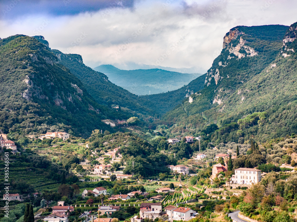 Ligurian hinterland with mountains and village