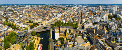 Leinwand Poster Panoramic view of Rennes city with modern apartment buildings , administrative center of Brittany region, France