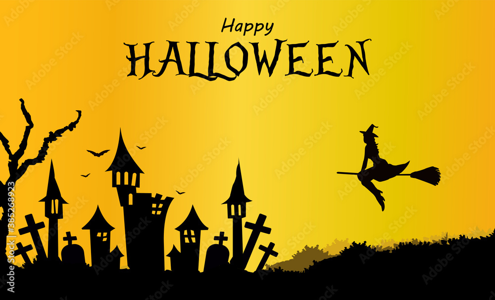 Happy halloween background gradient witch on broomstick night castle. Vector EPS10 Happy halloween background gradient witch on broomstick night castle. Vector EPS10