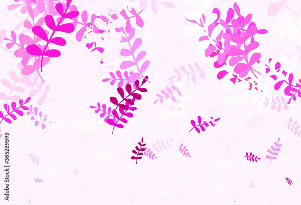 Light Pink vector doodle layout with leaves.