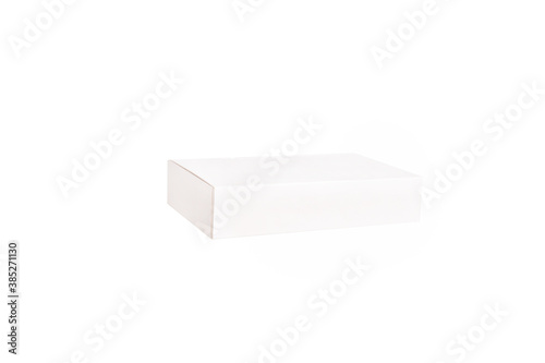 white color close product box.  Product box mockup. Top view of white open product box