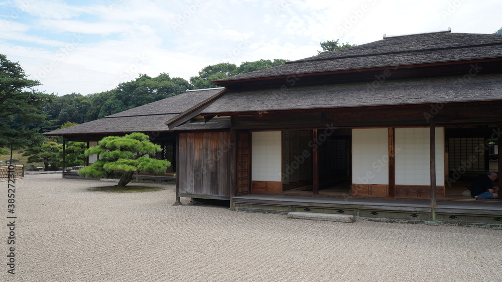 Zen Japanese park, Traditional Japanese tea house Zen Japanese park, Traditional Japanese tea house