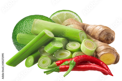Photography Ingredients for Tom Yam soup isolated on  white