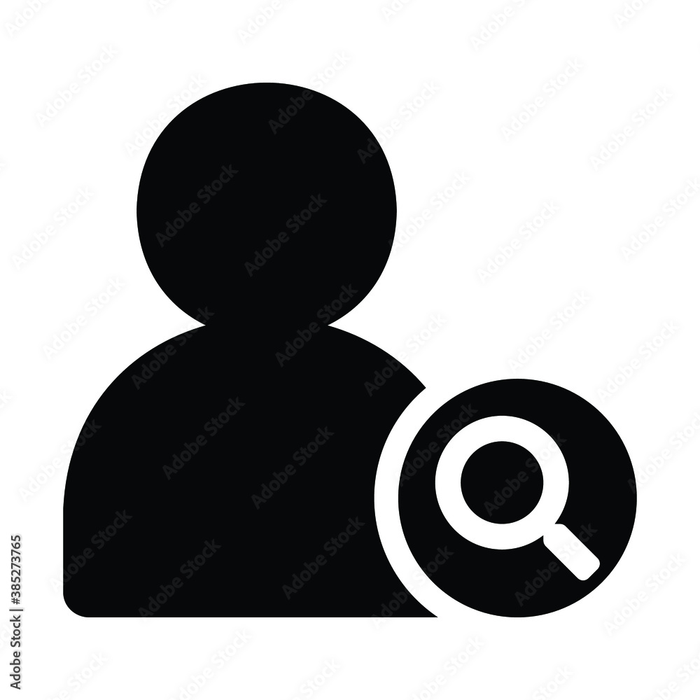 User search icon vector,person profile avatar symbol with magnifying glass User search icon vector,person profile avatar symbol with magnifying glass
