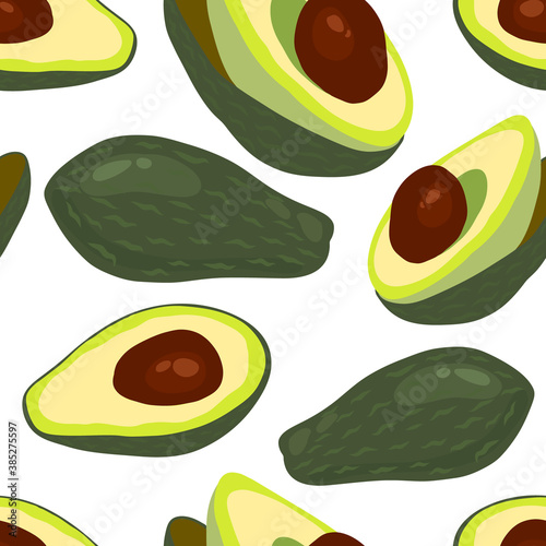 Avocado seamless pattern isolated on white. Digital paper flat design. Vector stock illustration. EPS 10