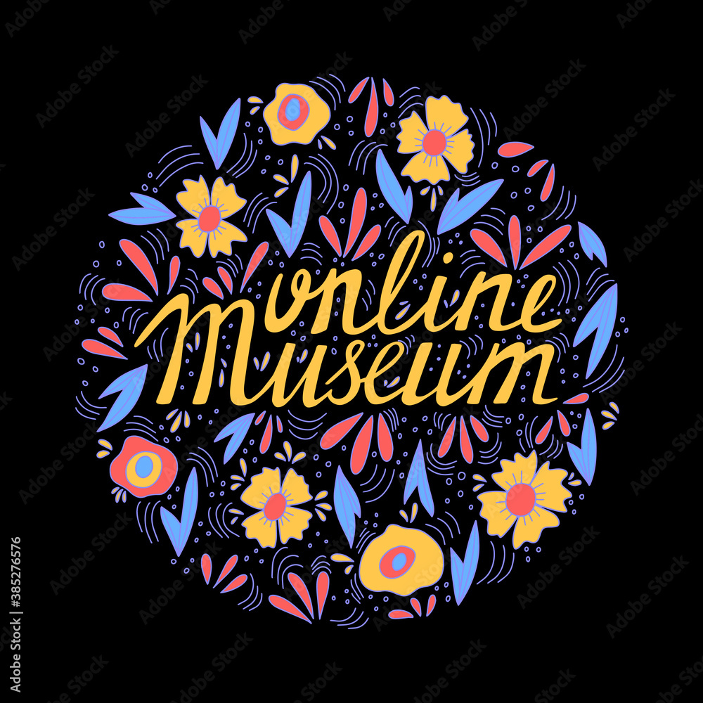 Online museum vector banner template with lettering.
