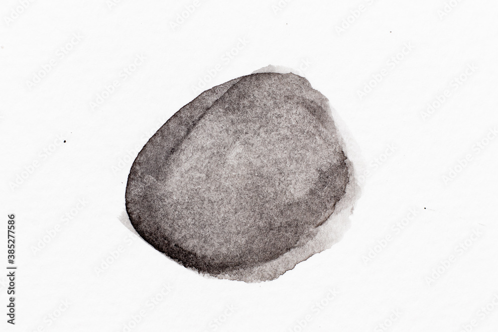 Naklejka premium Black color watercolor drawing in round brush or banner shape on white paper background