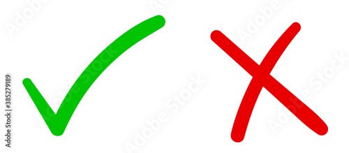 Approved tick an rejected cross red and green, vector