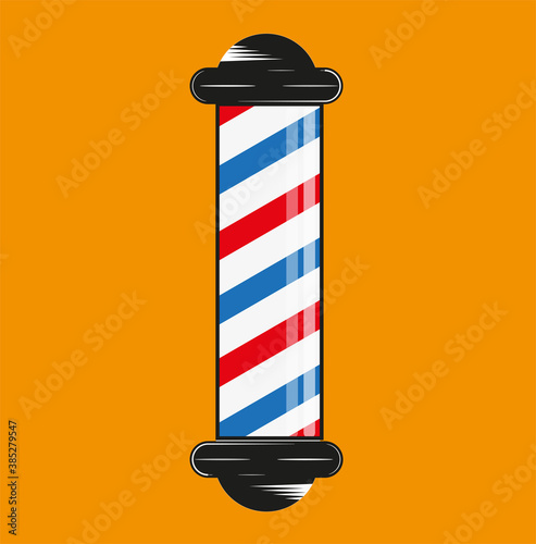 Barbers shop pole Icon Illustration design on a orange background