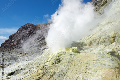 White Island (Whakaari) - an active andesite stratovolcano, situated 48 km (30 mi) from the east coast of the North Island of New Zealand.Thermal activity in the crater of the active volcano of White 