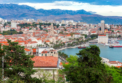 Scenic aerial view of Split city on a sunny day.