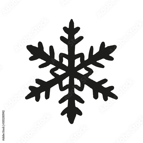 Snowflake icon. Black silhouette. Ink line sketch drawing. Vector flat graphic hand drawn illustration. The isolated object on a white background. Isolate.