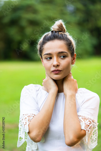 Freedome Happy young beautiful Woman Enjoying life at Nature park concept.