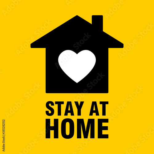 Stay at Home Icon with House and Heart Symbol and Text. Vector Image.