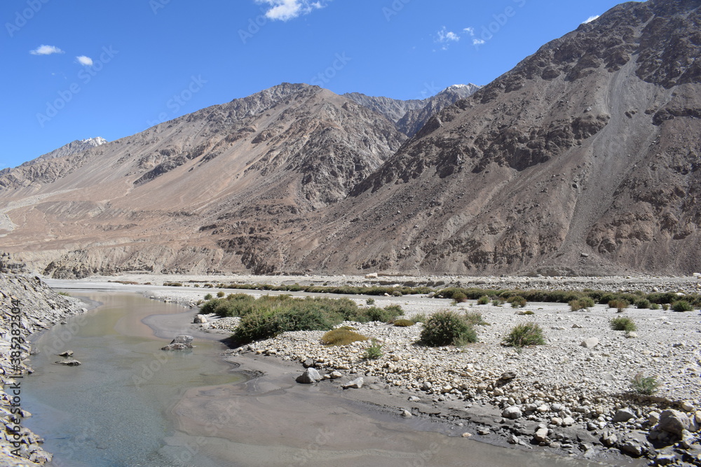 landscape with snow and mountains along with shyok river  Leh Ladakh