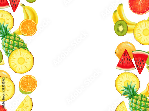 Hand drawn Exotic Fruit bordder isolated on white background photo