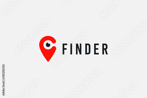 Abstract Eye Logo. Red Shape Point Location Icon with Black Eyeball inside. Usable for Business and Technology Logos. Flat Vector Logo Design Template Element.
