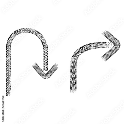 Signboards . Arrow sign .Vector Print Textured Tire Track . Guidepost Design Element .Bike thread silhouette . Signpost