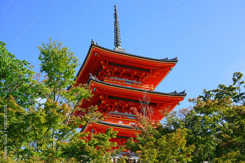 View of the Kiyomizu temple (Otowa-san Kiyomizu-dera), a temple complex on the UNESCO World Heritage List in Kyoto, Japan View of the Kiyomizu temple (Otowa-san Kiyomizu-dera), a temple complex on the UNESCO World Heritage List in Kyoto, Japan