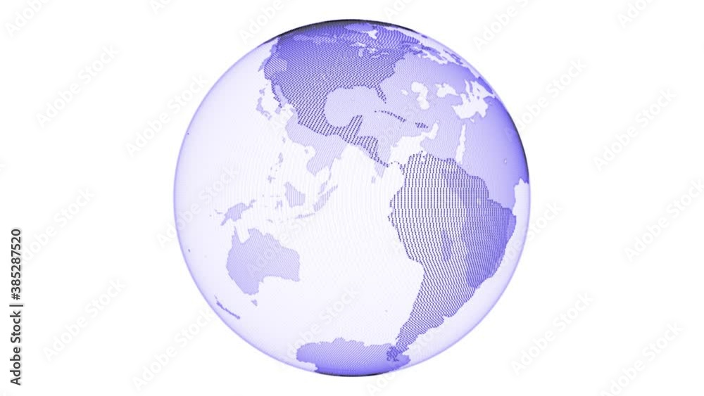 3D rendering rotating blue earth on isolated white background. Seamless looping, full rotation