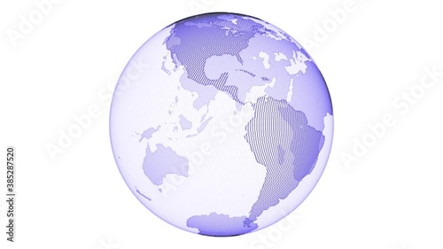 3D rendering rotating blue earth on isolated white background. Seamless looping, full rotation
