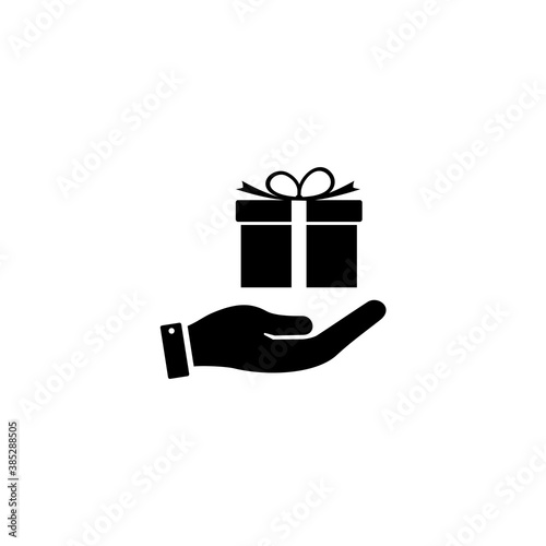 Hand holding a gift box flat icon