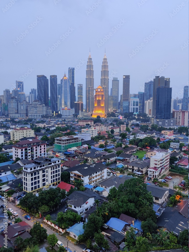 Kuala Lumpur, Malaysia - July 21, 2020: View of Kuala Lumpur skyline during night. noise