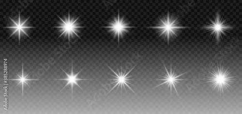 A set of sparkling stars.Glow effect. Christmas concept. Festive lights. Vector illustration EPS 10