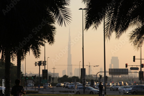 sunset over the city Dubai 2014 