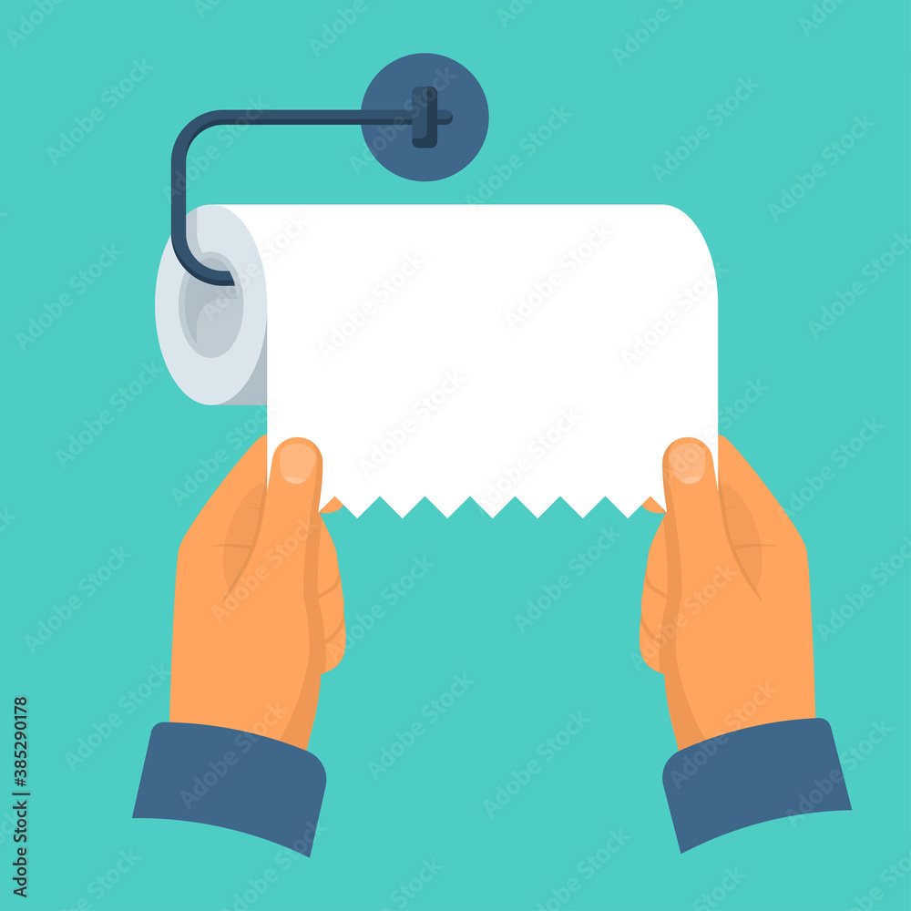 Paper towel dispenser. Man takes paper towel. Vector illustration