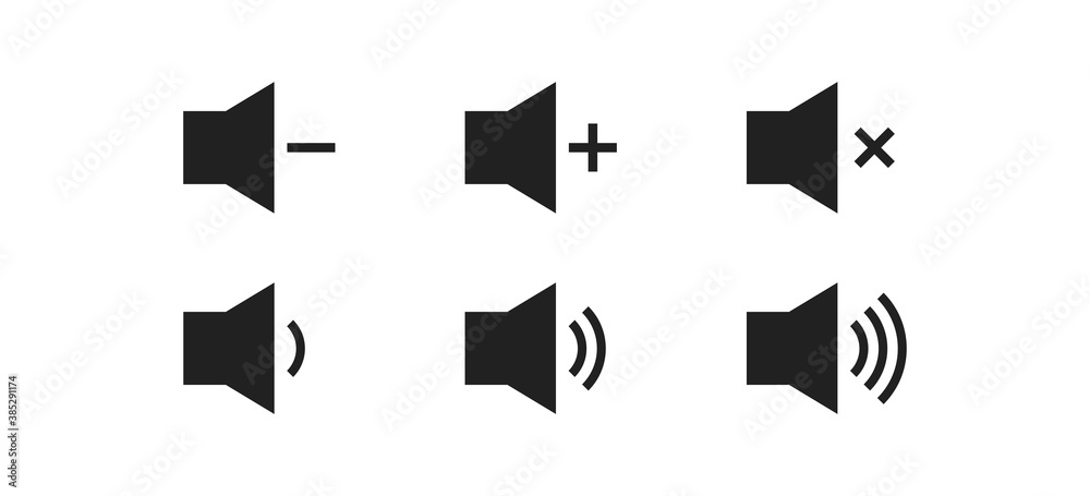 Sound volume set isolated icon. Vector flat audio button on white background Sound volume set isolated icon. Vector flat audio button on white background