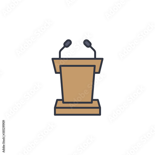 Podium with microphone vector icon symbol isolated on white background