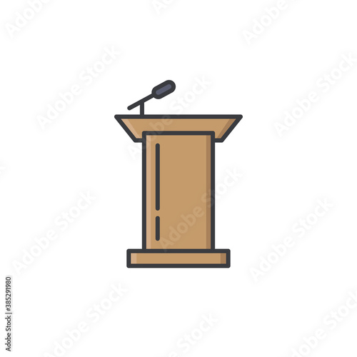 Podium with microphone vector icon symbol isolated on white background