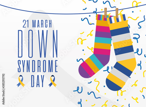 down syndrome day striped socks and confetti vector design