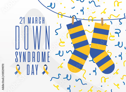 down syndrome day striped socks and confetti vector design