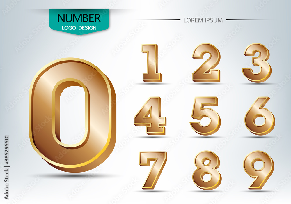 Realistic three dimensional number typeset vector
