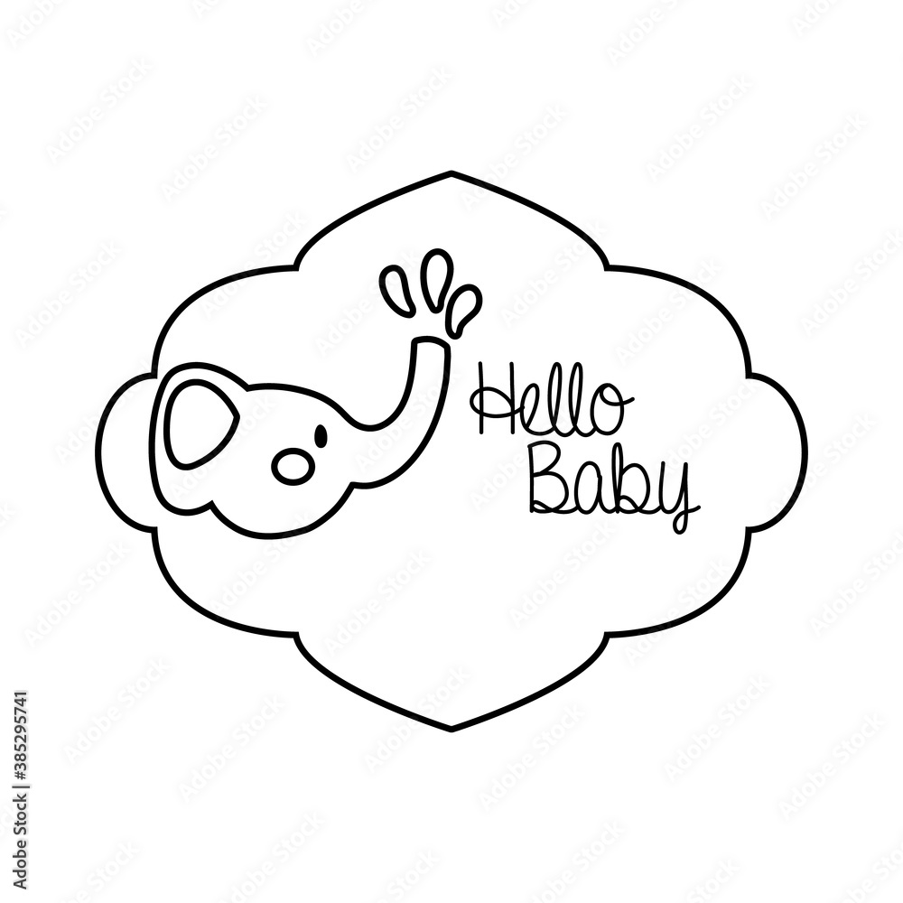baby shower frame card with elephant and hello baby lettering line style baby shower frame card with elephant and hello baby lettering line style