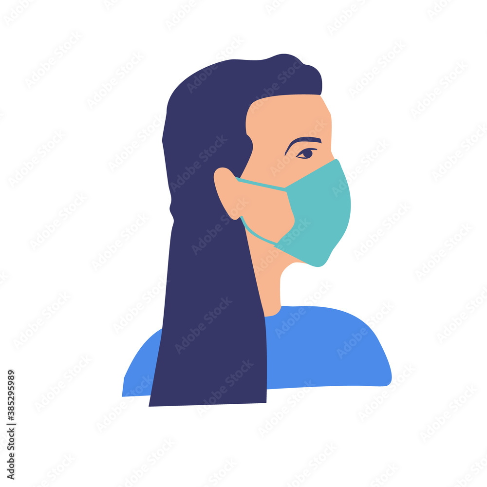 A woman wearing a medical respiratory mask for her face. Protection against coronovirus, against air pollution in the city, against dust. Taking care of your health, the new reality A woman wearing a medical respiratory mask for her face. Protection against coronovirus, against air pollution in the city, against dust. Taking care of your health, the new reality