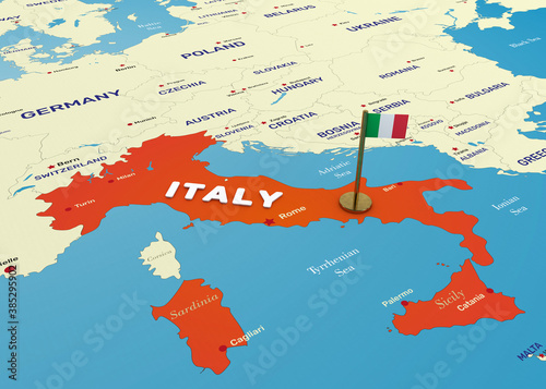 Italy Map and Flag